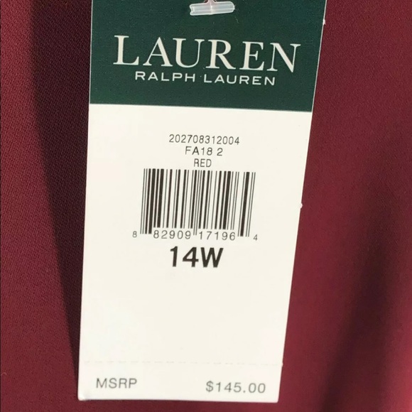 RALPH LAUREN Bordeaux Red Burgundy Plus V-Neck Shift Dress 14 14W 0X 1X - Picture 5 of 5